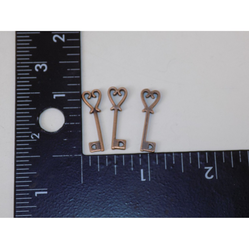 Set of 3 Small Heart Copper Skeleton Key Heart Charm or Pendant - Picture 3 of 3